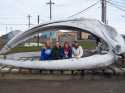 The SDSU work group inside a bowhead whale skull