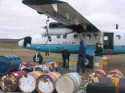 Thank goodness for fuel caches!  Here the pilot uses stored fuel to get us to Inuvik since we could not land in Sachs Harbor.