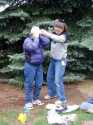Laurie practices head bandaging